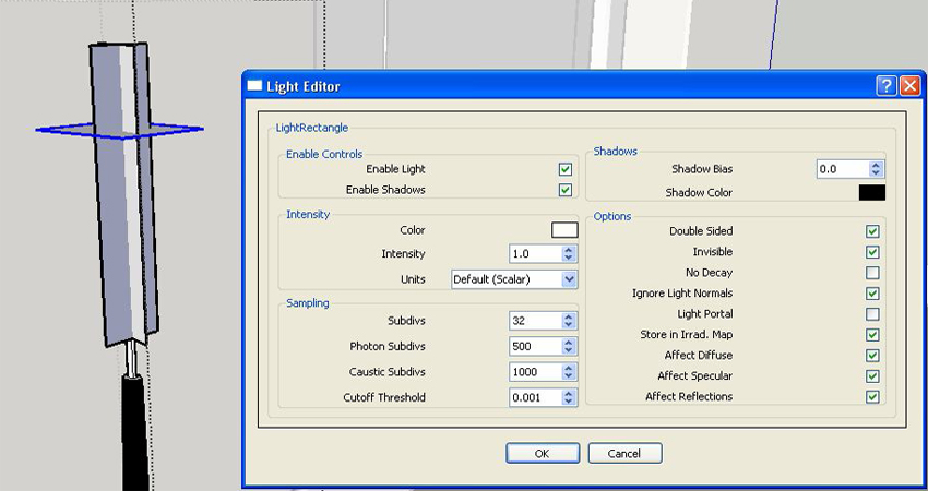 change settings for intividual lights vray sketchup 2016